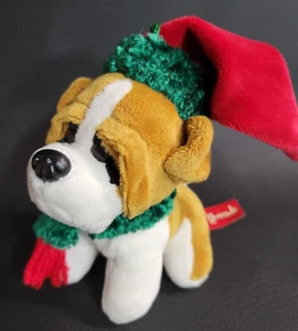 5 Zoll Plüsch hängender Hund Ornament Nikolausmütze & passender Schal Weihnachten Ho Ho Hunde - Bild 1 von 8