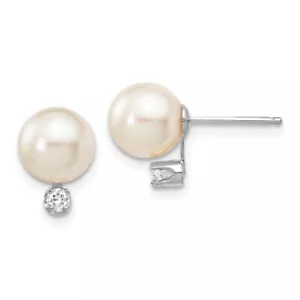 7-8mm 14K White Gold 7-8mm Round White Saltwater Akoya .10ctw Diamond Earrings - Picture 1 of 4