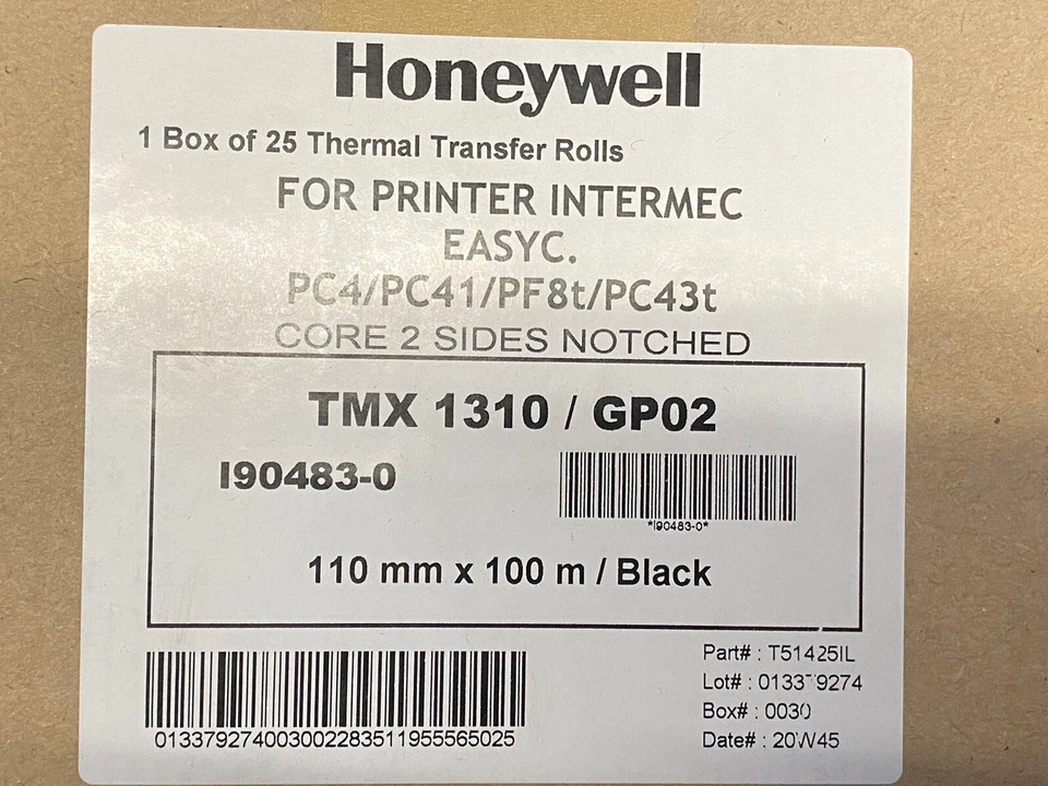 10 шт. Intermec 1-970645-01-0 теплопередающая лента 110 мм x 450 м НОВАЯ ЗАПЕЧАТАННАЯ - Изображение 1 из 2