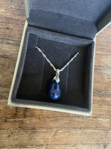 Blue Lapis Semi Precious Gemstone Drop Necklace Sterling Silver Plated 925 - Picture 1 of 6