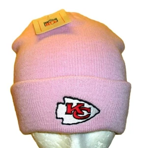 Kansas City Chiefs Womens All Pink Cuffed Beanie Winter Hat Cap New Tags Nfl - Picture 1 of 2