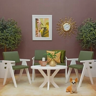 🪴green TABLE BENCH 2 CHAIRS patio GARDEN diorama FURNITURE 1/6 scale for BARBIE - Image 1 of 4