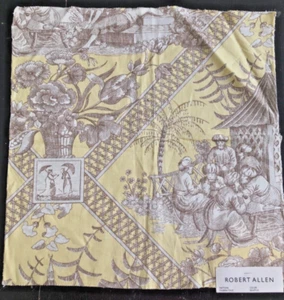 ROBERT ALLEN Tavern Toile in Souffle 17 x 17 1/2" Linen Fabric Sample - Picture 1 of 3