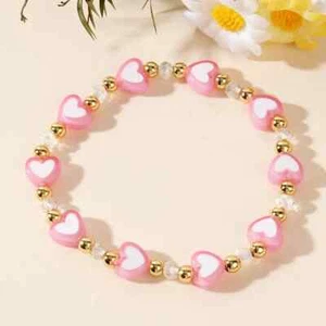 Rosa Herz Perlen Armband - 18K vergoldet - Bild 1 von 1
