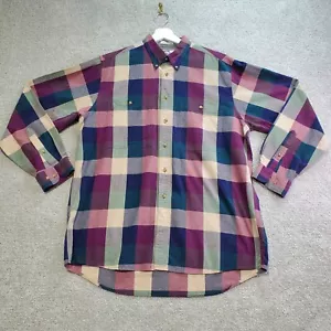 Vintage Sears Roebuck Shirt Mens Large Long Blue Red Multi Plaid Cotton Western - Picture 1 of 13
