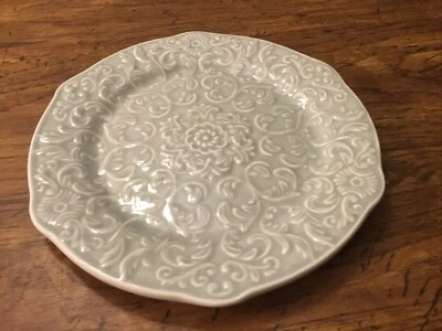 Laurie Gates Madeira Heritage Green Embossed Floral & Scrolls 8 1/4” Salad Plate - Image 1 of 4