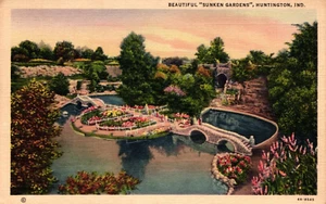 Beautiful Sunken Gardens Huntington Indiana Postcard Unposted - Picture 1 of 2