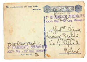  FRANCHIGIA 4° REGG..BERSAGLIERI  XXXI  BTG.12° CPG. MITRAGLIERI PM  86 20-12-42 - Imagen 1 de 1
