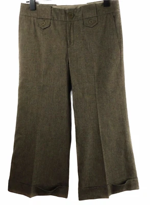 Club Monaco Womens Pants 2 Wide Leg Capri Brown Rolled Cuff Low Rise Wool Blend - Image 1 of 4