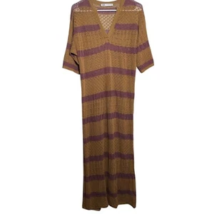 Zara Dress Women's XS-S Knit Striped Maxi Long V-Neck Coverup Sheer Boho - Picture 1 of 8