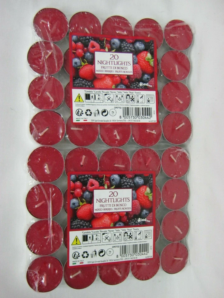 2 x Tealights Candles Fragranced Tea Lights Pk 20 Mixed Berries 7 Hour Burn Time - Image 1 of 1