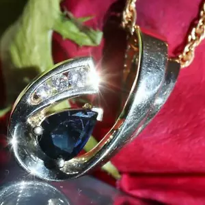 10k yellow gold slide pendant 0.75ct treated, natural sapphire diamond 2.53gr - Picture 1 of 24