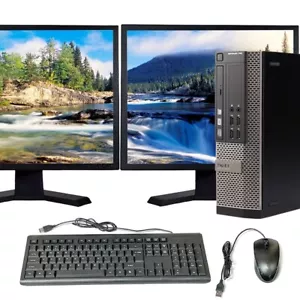 Dell i5 Desktop Computer SFF Windows 10 PC 8GB RAM 256GB SSD Dual 19in LCD Wi-Fi - Picture 1 of 6