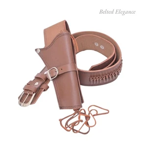 Western Gun Holster TANLeather Hand Tooled Revolver Cowboy Old West Cross Belt - Picture 1 of 7