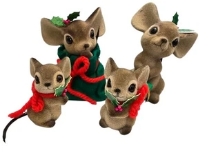 Josep Originals Set Of 4 Flocked Christmas Mice Made In Japan EC - Picture 1 of 22