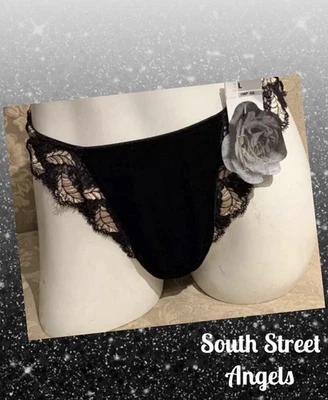 BRAGAS TANGA VINTAGE FELINA NEGRAS/DORADAS TERCIOPELO/SATINADAS BORDADAS TALLA GRANDE Foto 1 de 4