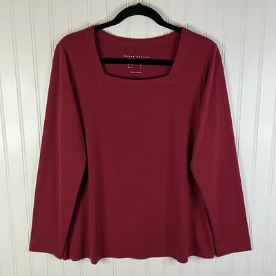 Susan Graver Modern Essentials Dark Red Liquid Knit Square Neck Top M (A463113) - Image 1 of 4