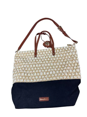 Tommy Bahama Bolso de Mano Tejido Negro Tostado Correa Marrón Grande Cartera de Hombro Playa Foto 1 de 4