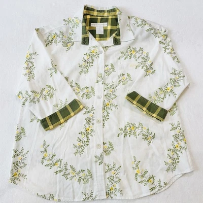 Top grande Crabtree & Evelyn turco 100 % algodón mezcla con botones estampado salón Foto 1 de 4