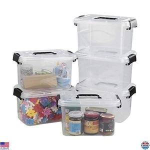 6 Quart Clear Storage Boxes - 6 Pack Small Plastic Tote Containers - Picture 1 of 7