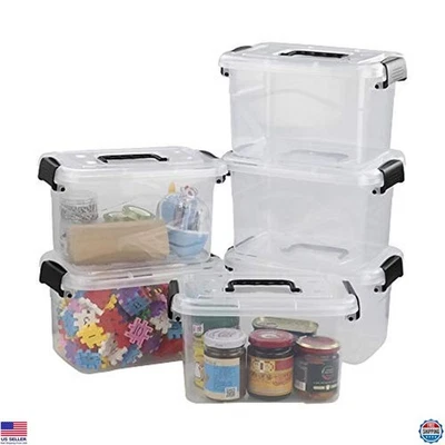 6 Quart Clear Storage Boxes - 6 Pack Small Plastic Tote Containers - Image 1 of 4
