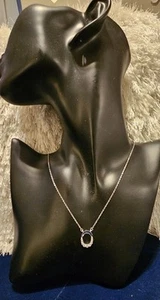 STERLING SILVER .925 OVAL SHAPED PAVED PENDANT WOMEN'S NECKLACE - Picture 1 of 10