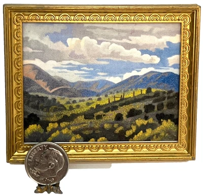 Dollhouse Miniature Framed Print Landscape Foliage Cloudy Sky - Image 1 of 4