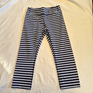 Athleta Girl size Medium or 8-10 blue & white stripe cropped leggings EUC - Picture 1 of 5