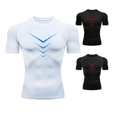 Compression T Shirt Men Summer Short Sleeve Running T-shirt Elastic Quick Dry Sp - Image 1 of 4