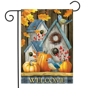 Briarwood Lane Rustic Fall Birdhouse Welcome Garden Flag - Picture 1 of 4