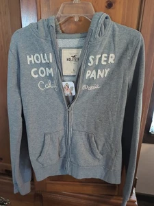 Hollister Full Zip Hoodie Mens L Gray Drawstring Fur Lined Y2K Thick Preppy - Picture 1 of 6