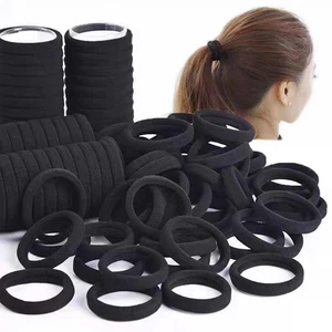 200 Stück schwarze Haargummis für Frauen Mädchen nahtlos dickes Haarband elastisch Haargummi - Bild 1 von 12