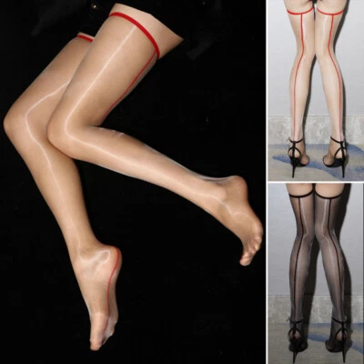 Damen 1den Ultra Sheer Glänzend Halterlose Strümpfe Nylons Transparent Stockings - Bild 1 von 4