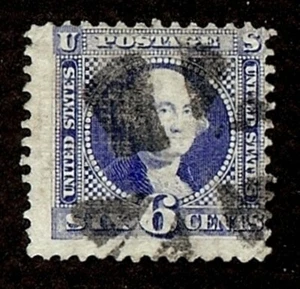 US 115 6c "Washington" USED FINE NH P12 Cork "SOTN" Cancel 1869 SCV $225 - Picture 1 of 2