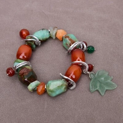 Brazalete Brazalete Cadena Ágata Roja Pepita Crisoprasa Verde Natural Piedra Real 8" Foto 1 de 4