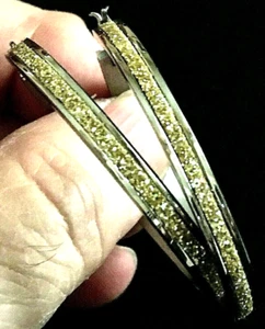 STEEL BY DESIGN PAVE CANARY YELLOW GLITTER SNAP-BAR HOOP EARRINGS-1.25"-NWOT - Picture 1 of 5