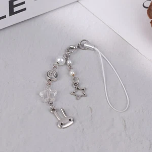 Y2K Cute Metal Rabbit Phone Lanyard Bunny Beaded Phone Chain - Zdjęcie 1 z 12