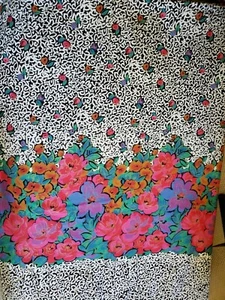 Vintage Sewing Fabric Cranston Black White Pink Modern Floral Boarder 1.25ydx60" - Picture 1 of 5