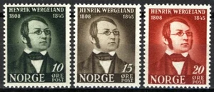 Norway 1945, NK 339-41, Henrik Wergeland set MNH, Mi 304-06, Sc#269-71 - Picture 1 of 1