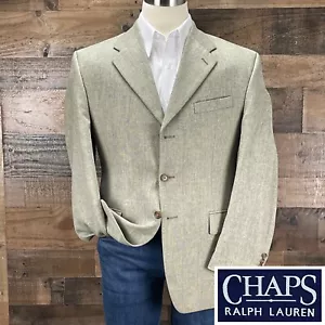 Chaps Ralph Lauren Sport Coat Mens 42R Cream Herringbone Silk Wool Blazer Jacket - Picture 1 of 13