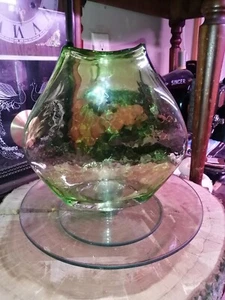 VTG Art Deco Hand-blown Glass Green Table Vase Teardrop 8” Pontil Textured - Picture 1 of 6