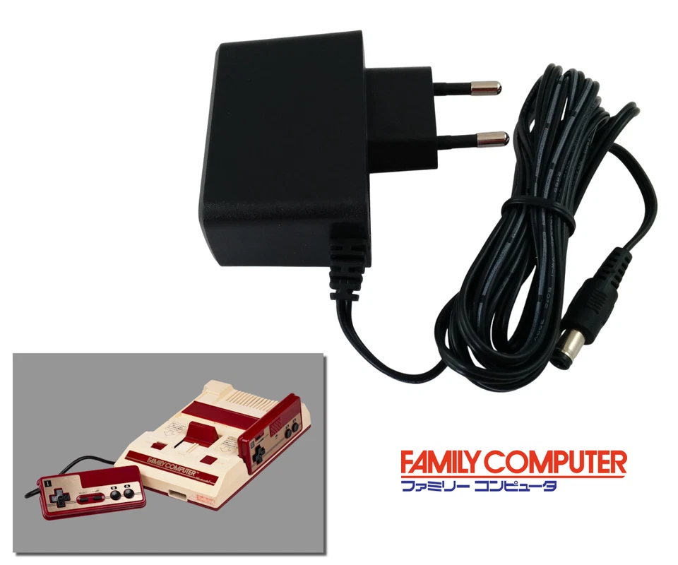 RETRO GAME SUPPLY Power Supply for Nintendo Famicom - 2m Cable - EU Plug - AC Adapter Console PSU