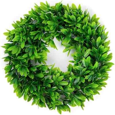 17" Artificial Green Leaves Wreath, Artificial Boxwood Wreath - Image 1 of 4