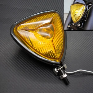 New Motorcycle Black Triangle Headlight Lamp Flat Back For Harley Chopper Bobber - Picture 1 of 9