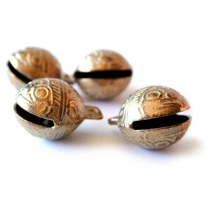TIBETAN BRASS BELLS LOT OF 4 Large 26mm Metal Craft Bead Temple Herding Ethnic - Picture 1 of 6