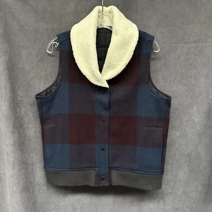 Woolrich wool plaid vest Academia Sherpa Sz large Women’s - Picture 1 of 5