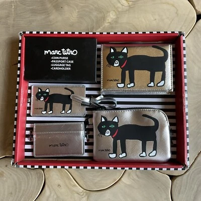 Marc Tetro Cat Travel Gift Set Coin Purse Passport Case Luggage Tag Cardholder - Image 1 of 4