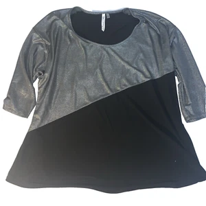 NY Collection Black/Sliver Womens Blouse Plus Size 3X #1128 - Picture 1 of 6