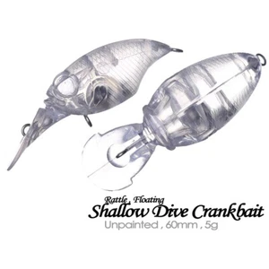 20PCS 6CM 5G Rattle Shallow Diver Crankbait Unpainted Bait Blank Fishing Lure - Picture 1 of 10