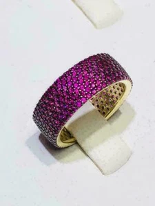 Real Ruby 2Ct Round Cut Full Eternity Wedding Band Ring 14K Yellow Gold Plated - Picture 1 of 5